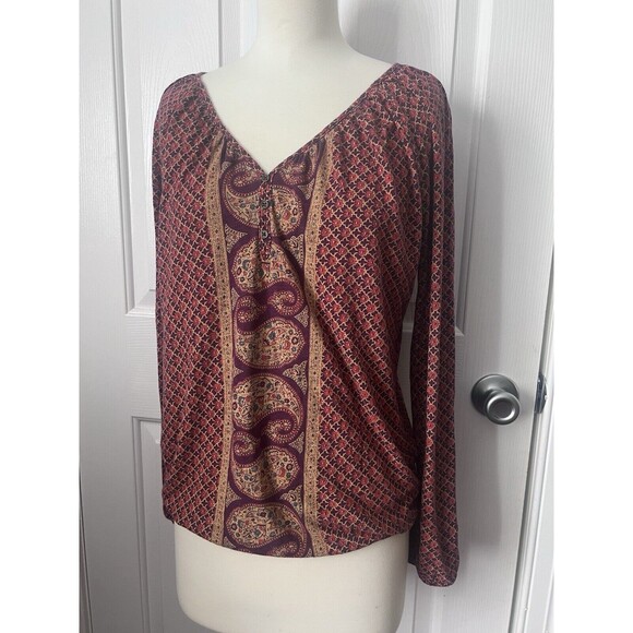 Lucky Brand Blouse Womens Medium Purple Paisley Loose Long Sleeve Boho Flowy - Picture 10 of 11